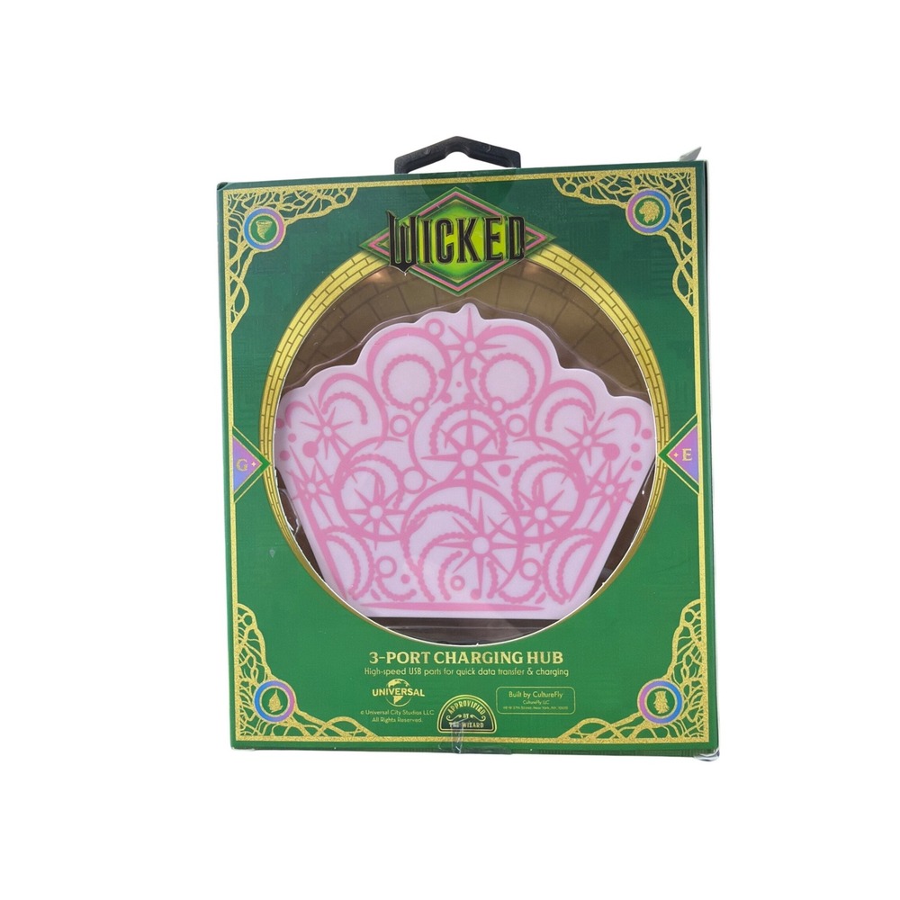 Wicked Movie Glinda Crown 3-Port USB Charging Hub CultureFly Pink Universal 2024